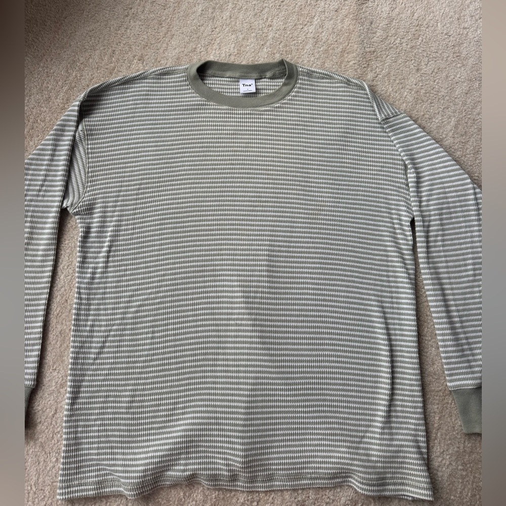 TNA Women’s Green Striped Long Sleeve Tee